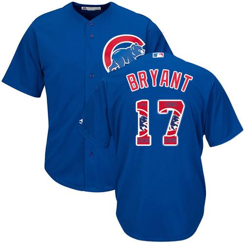 Cubs #17 Kris Bryant Blue Team Logo Fashion Stitched MLB Jersey